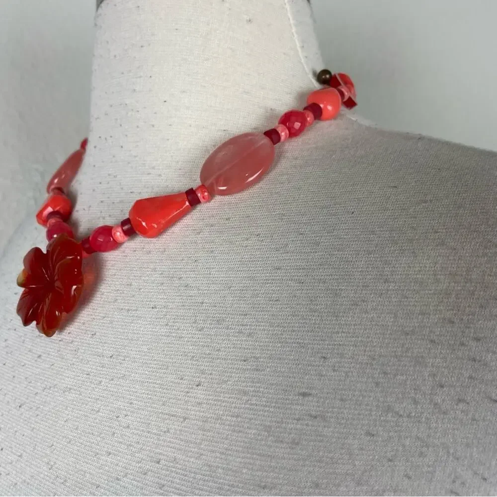 Chico's Orange Beaded Floral  Pendant Necklace